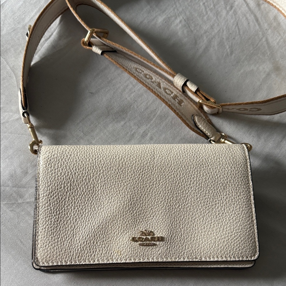 Coach Ivory Crossbody Bag with Tan Strap